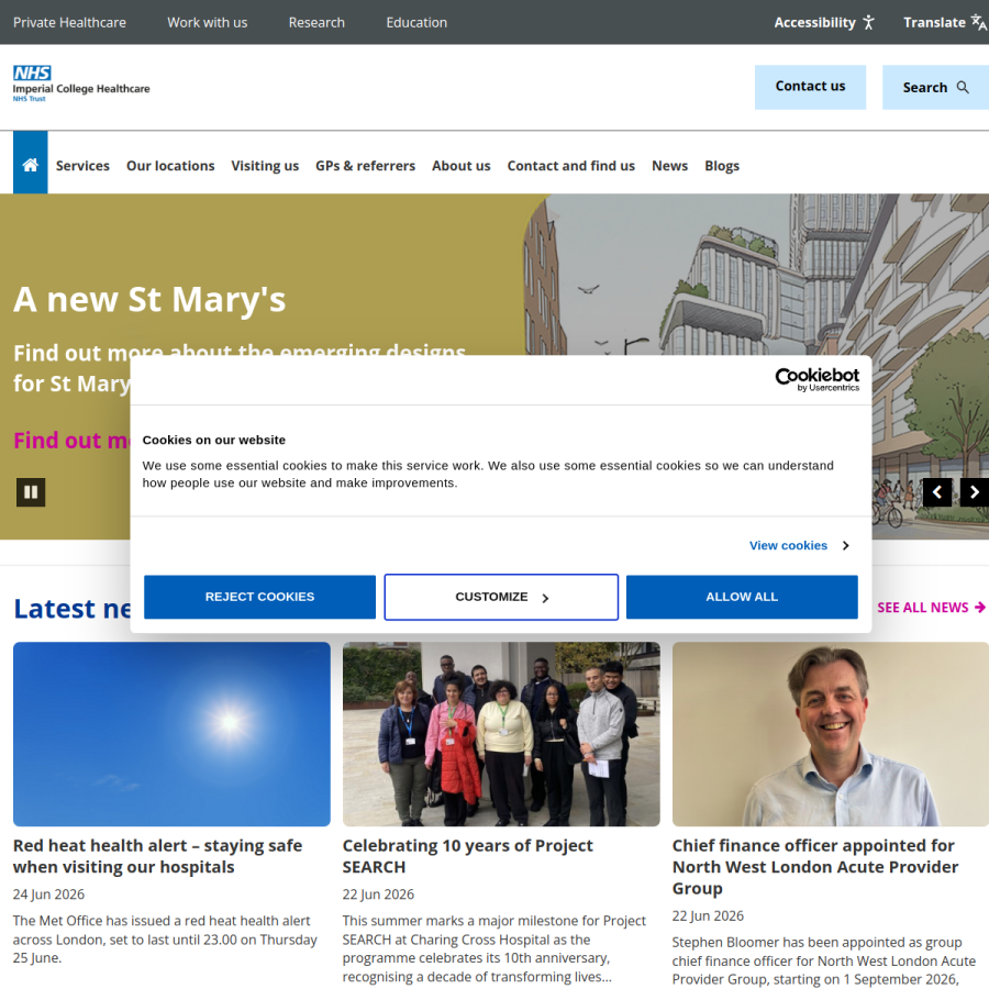 imperial.nhs.uk homepage screenshot