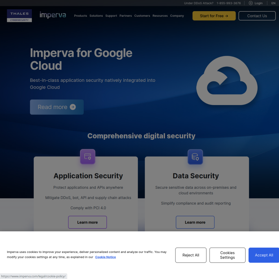 imperva.com homepage screenshot
