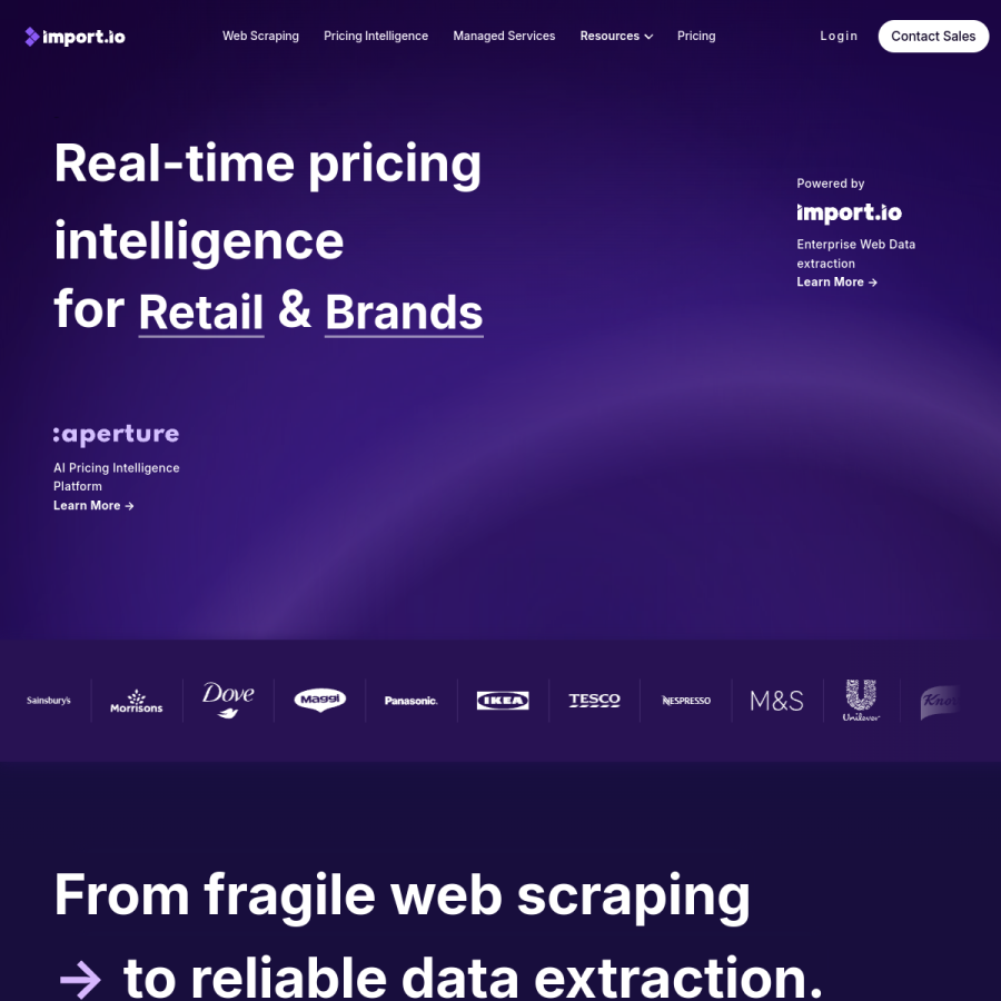 import.io homepage screenshot