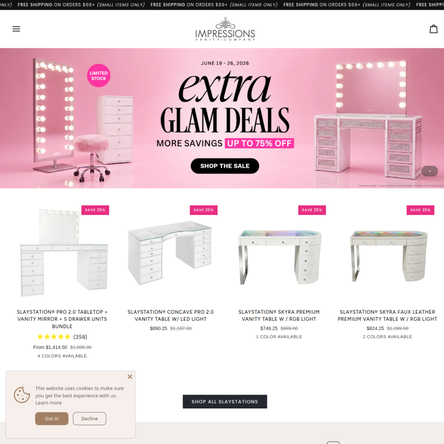 impressionsvanity.com homepage screenshot