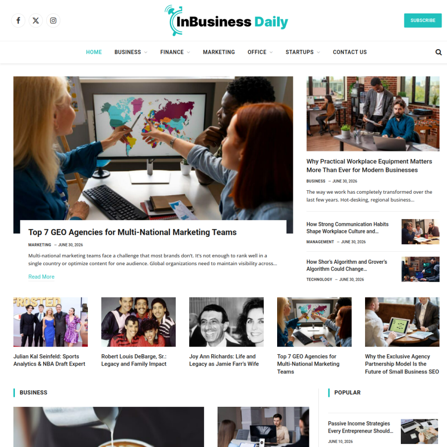 inbizdaily.com homepage screenshot