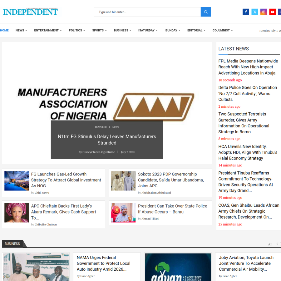 independent.ng homepage screenshot