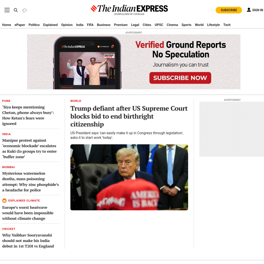 indianexpress.com homepage screenshot