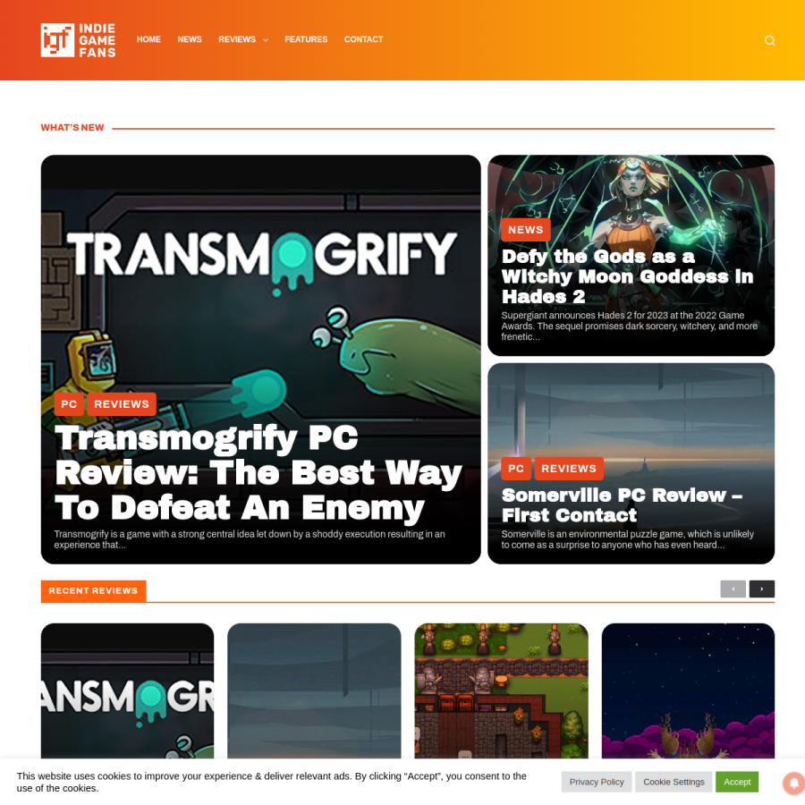 indiegamefans.com homepage screenshot