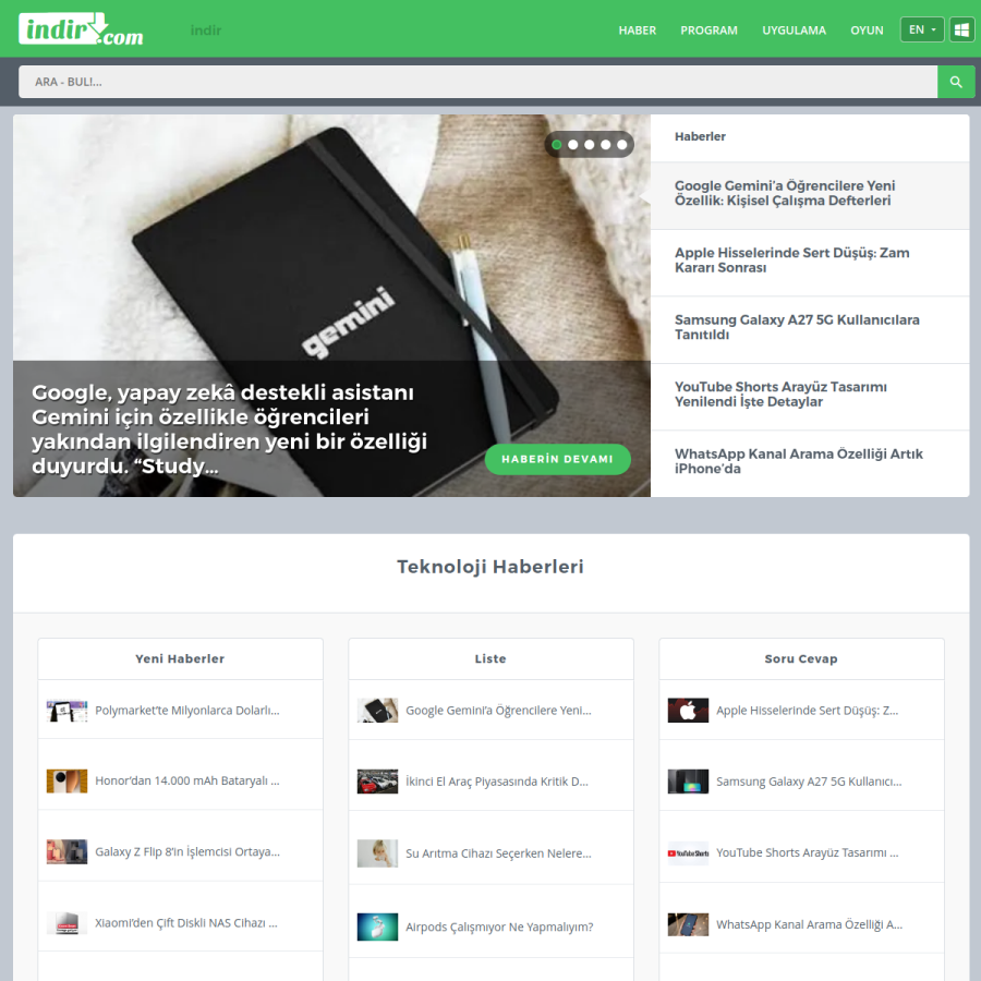 indir.com homepage screenshot