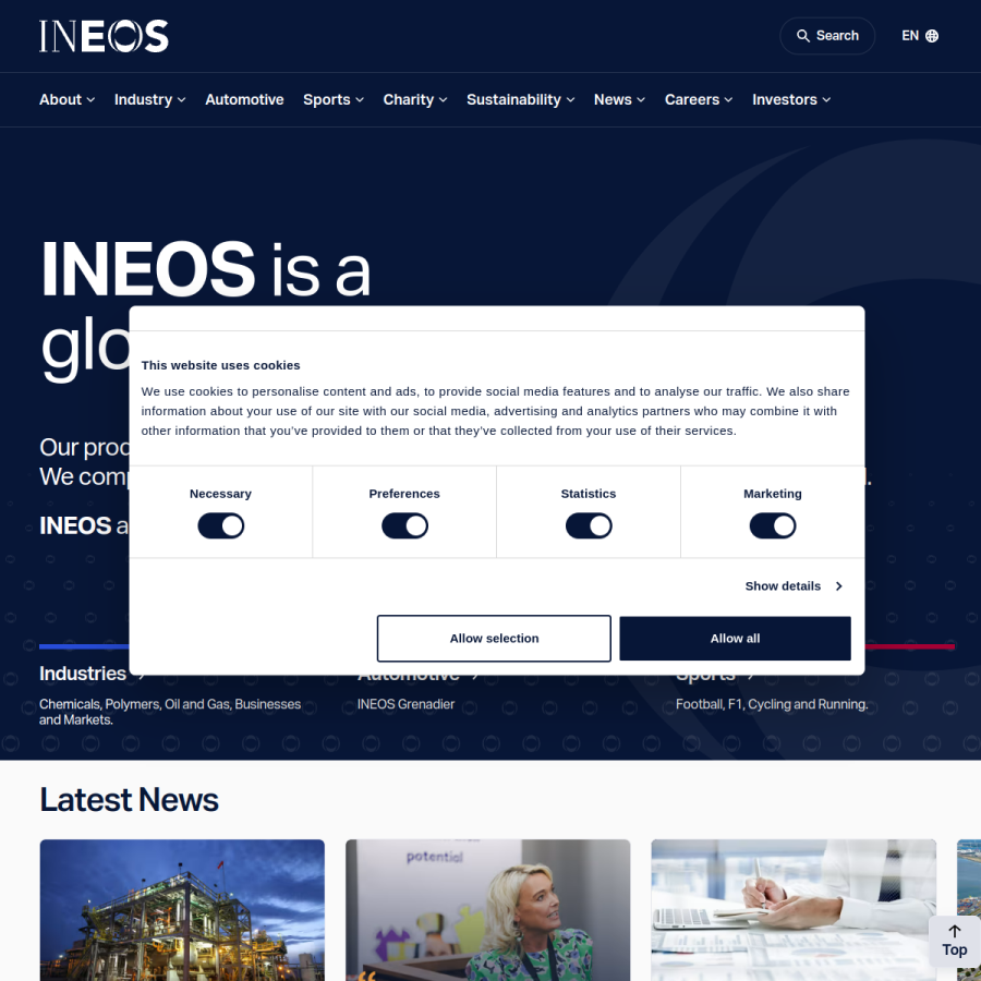 ineos.com homepage screenshot