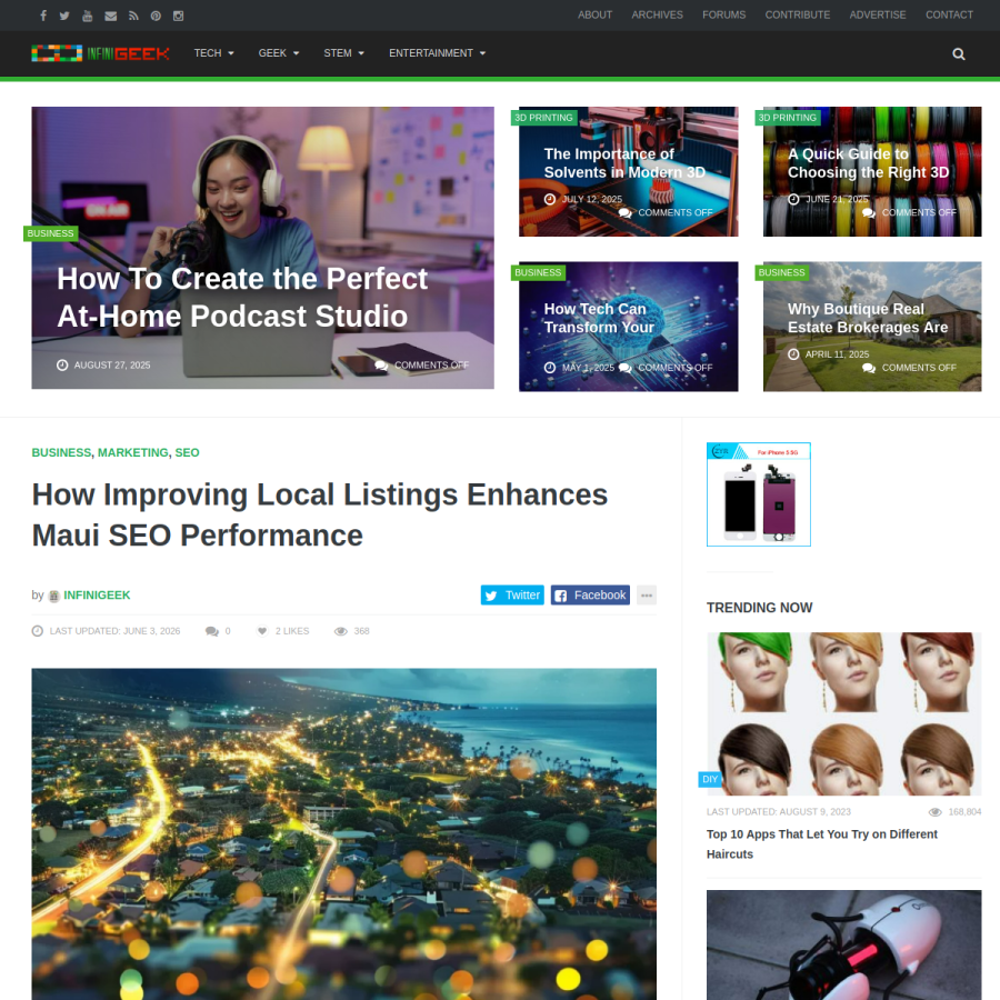 infinigeek.com homepage screenshot