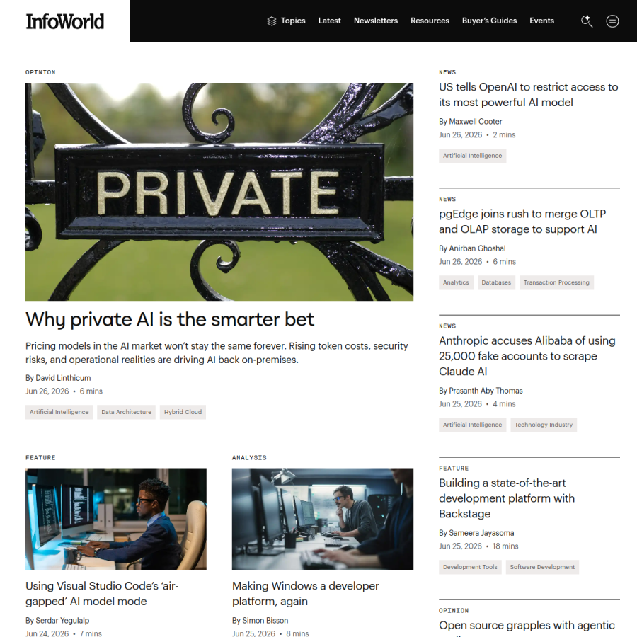 infoworld.com homepage screenshot