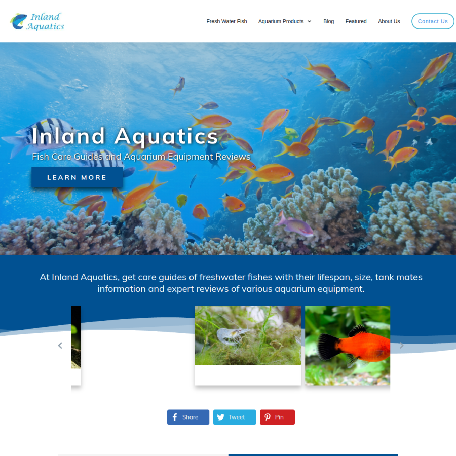 inlandaquatics.com homepage screenshot