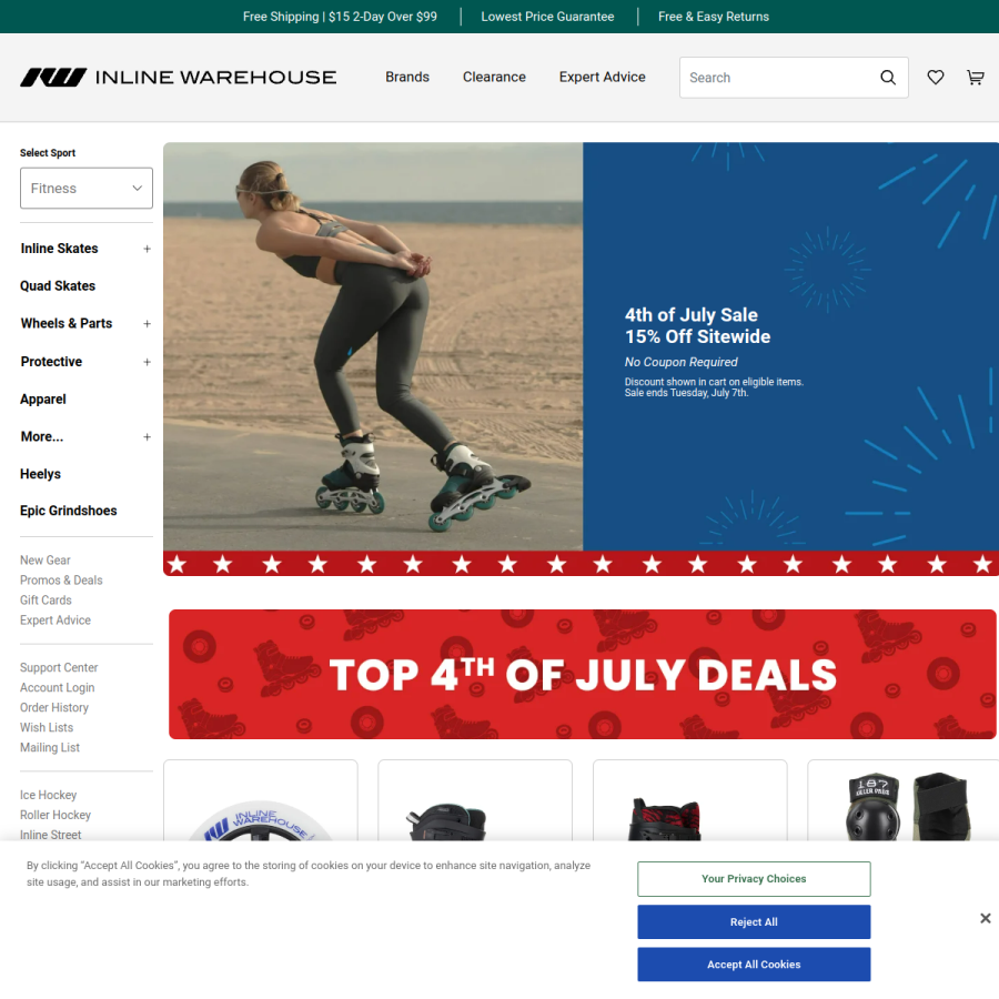 inlinewarehouse.com homepage screenshot