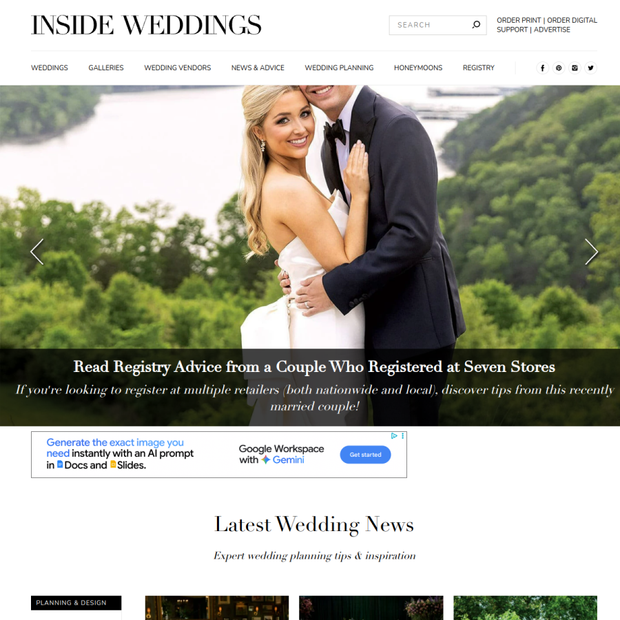 insideweddings.com homepage screenshot