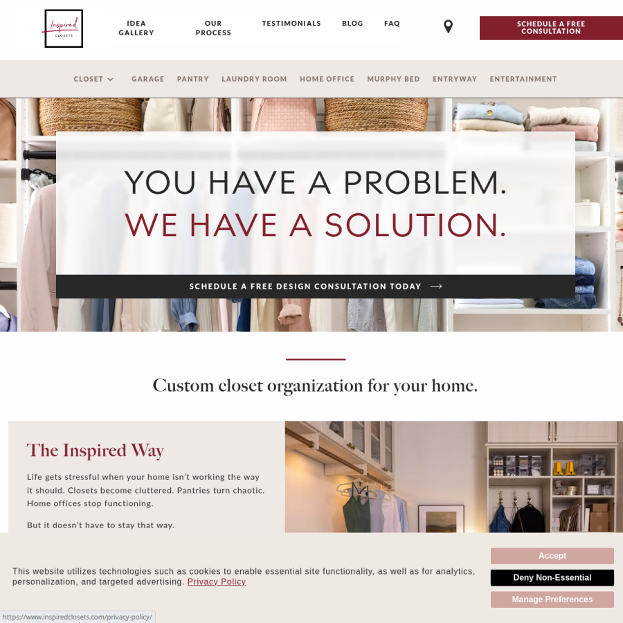 inspiredclosets.com homepage screenshot