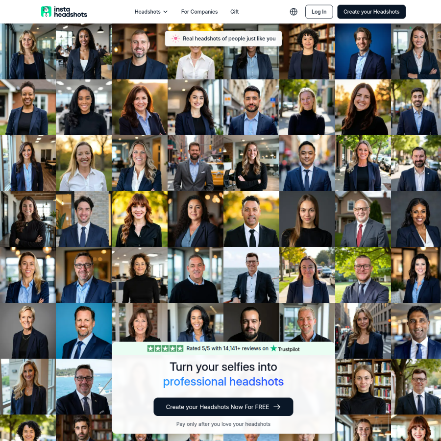 instaheadshots.com homepage screenshot