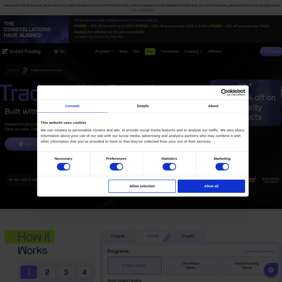 instantfunding.io homepage screenshot