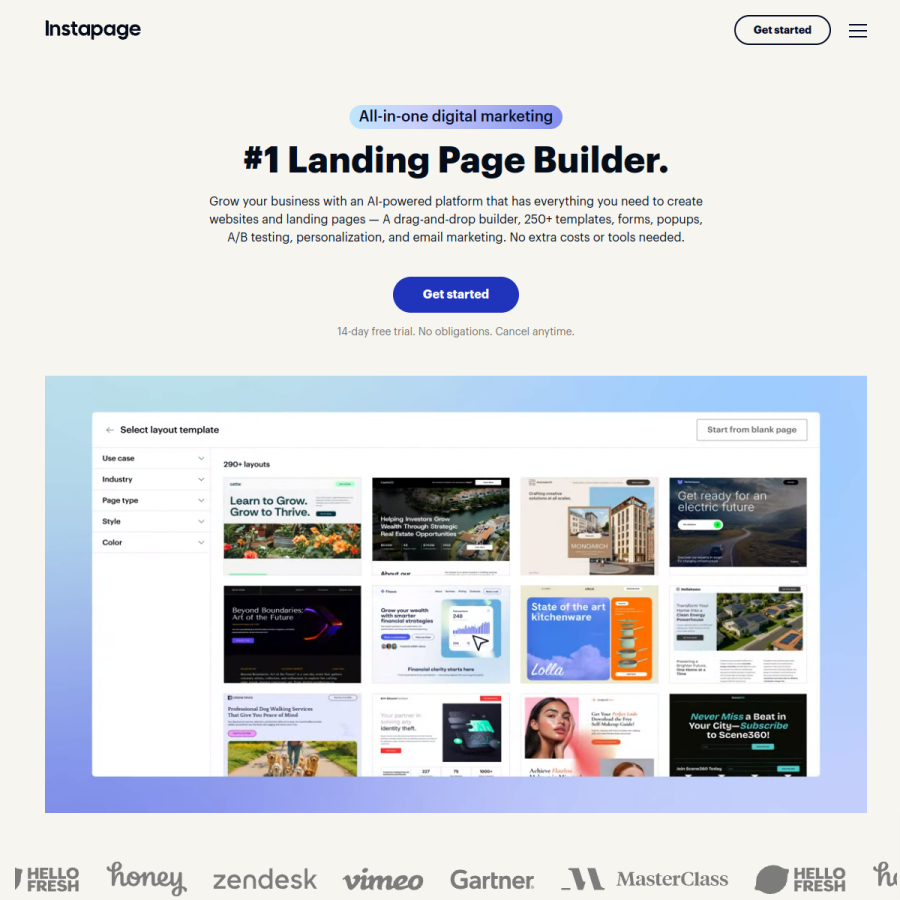 instapage.com homepage screenshot