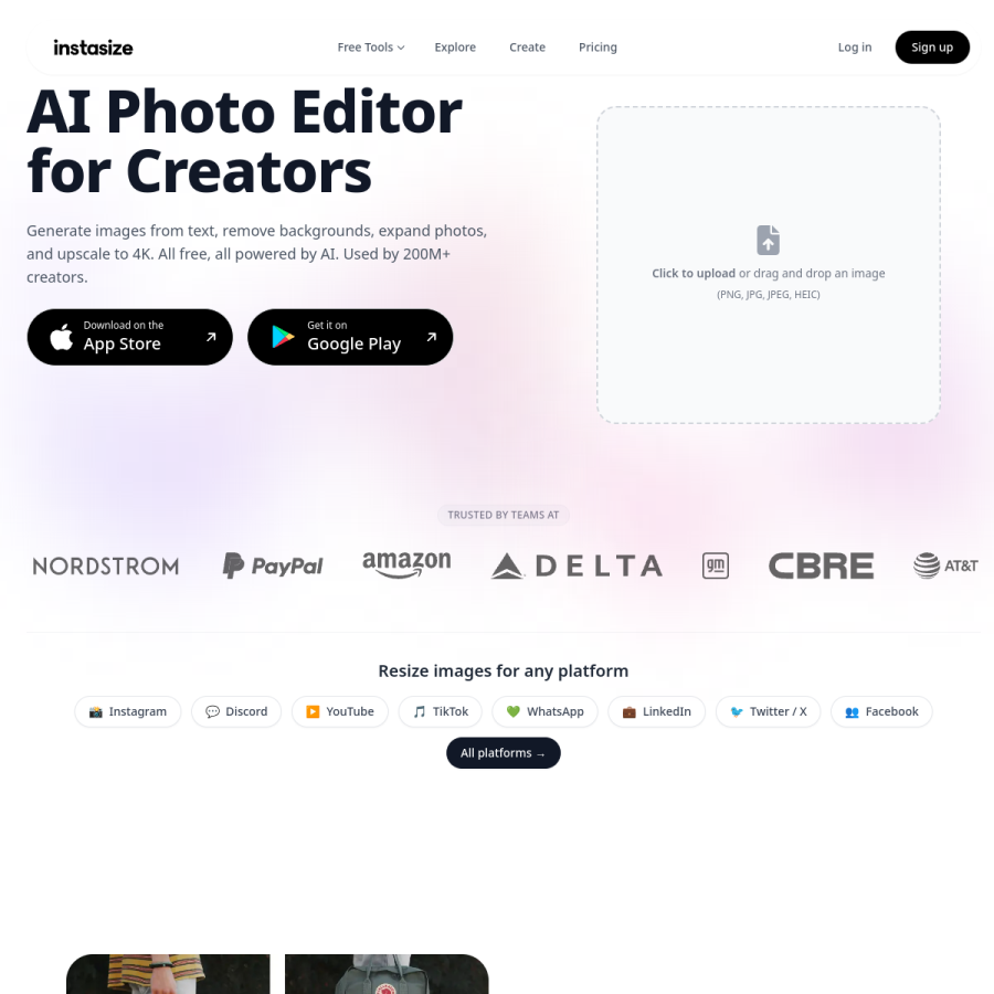 instasize.com homepage screenshot