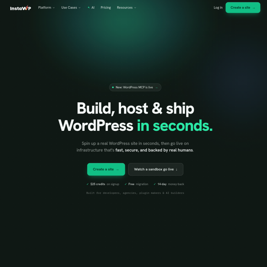 instawp.com homepage screenshot