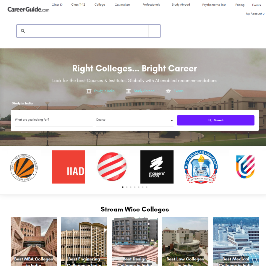 institute.careerguide.com homepage screenshot
