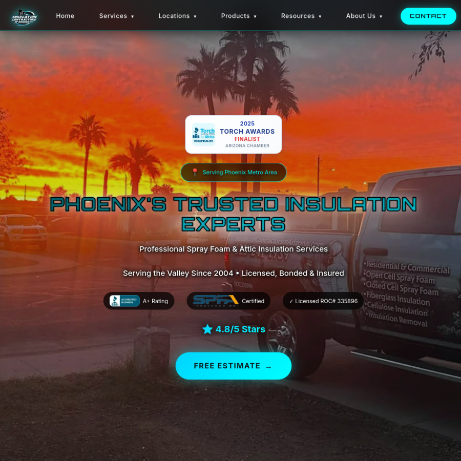 insulationcontractorsofarizona.com homepage screenshot
