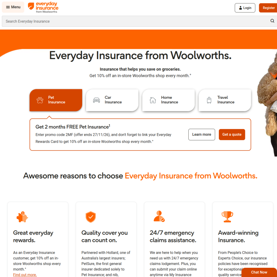insurance.everyday.com.au homepage screenshot