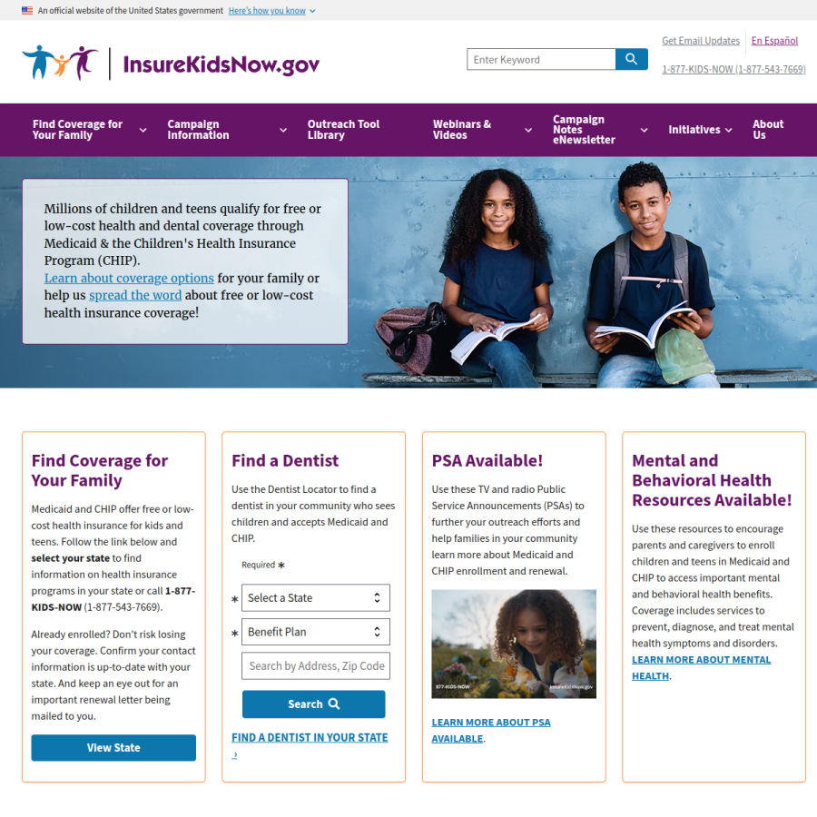 insurekidsnow.gov homepage screenshot
