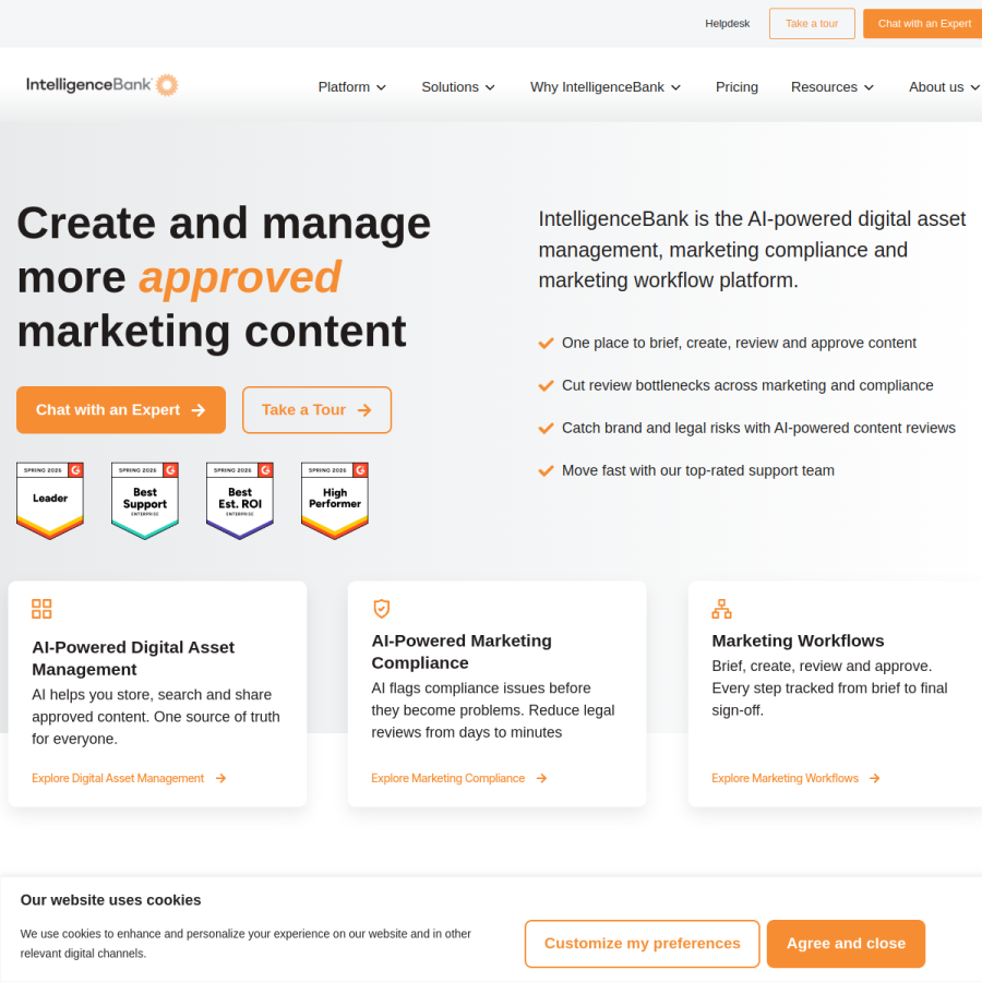 intelligencebank.com homepage screenshot