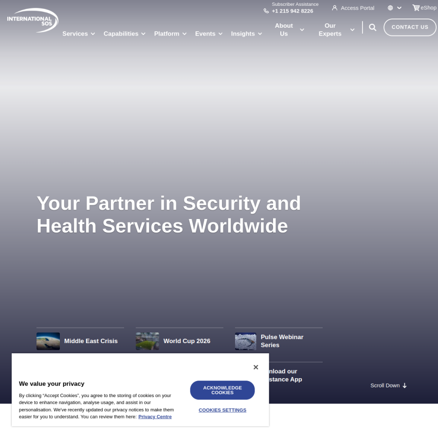 internationalsos.com homepage screenshot