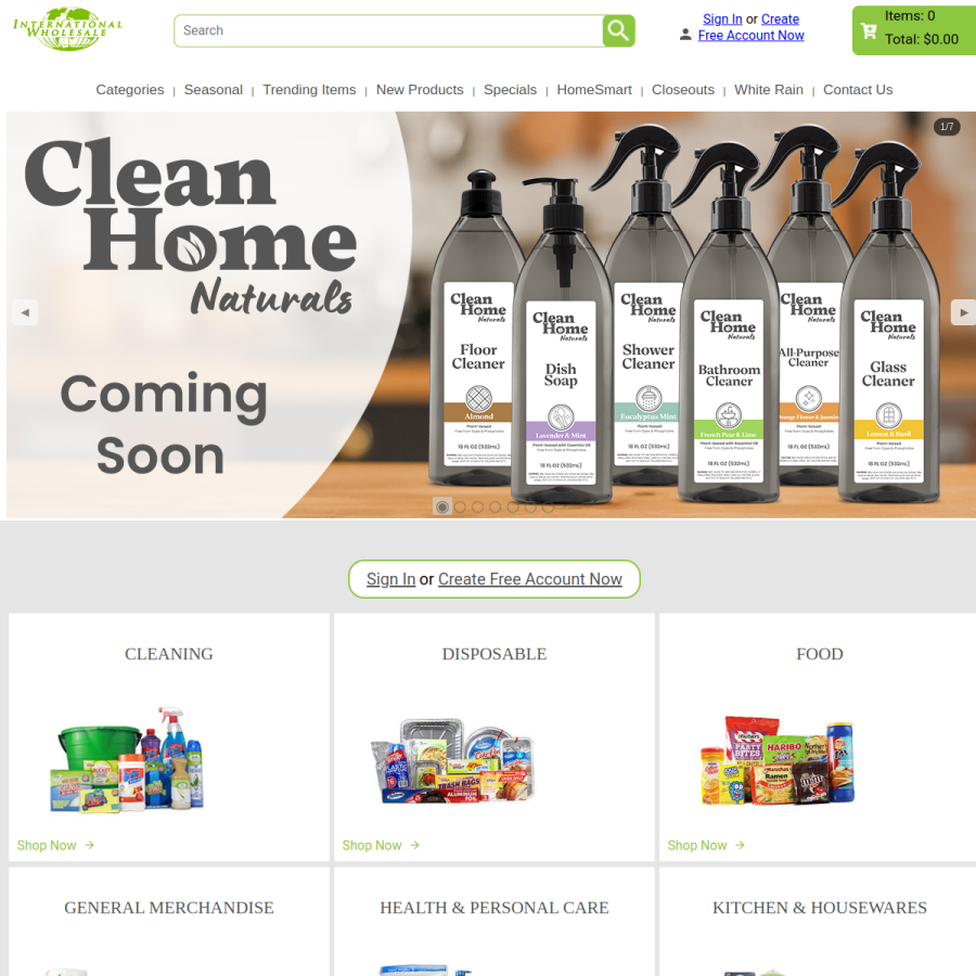 internationalwholesale.com homepage screenshot