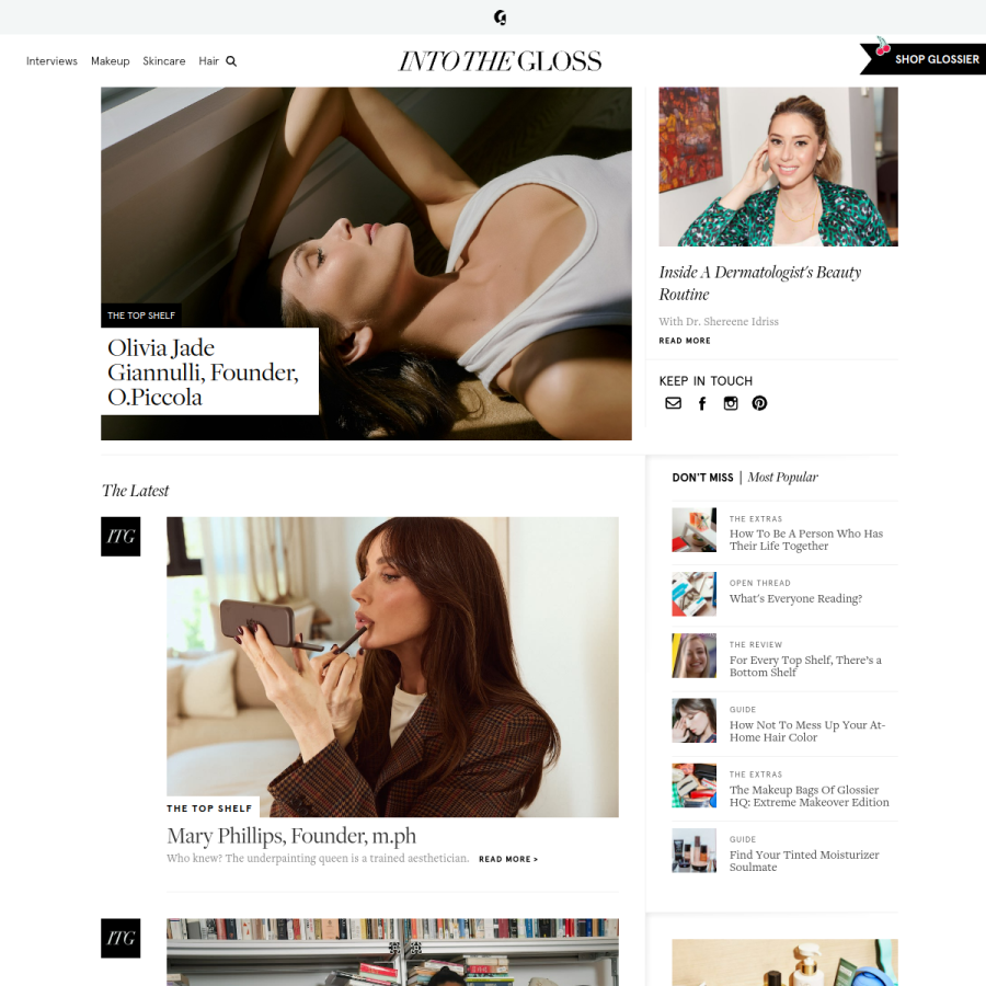 intothegloss.com homepage screenshot