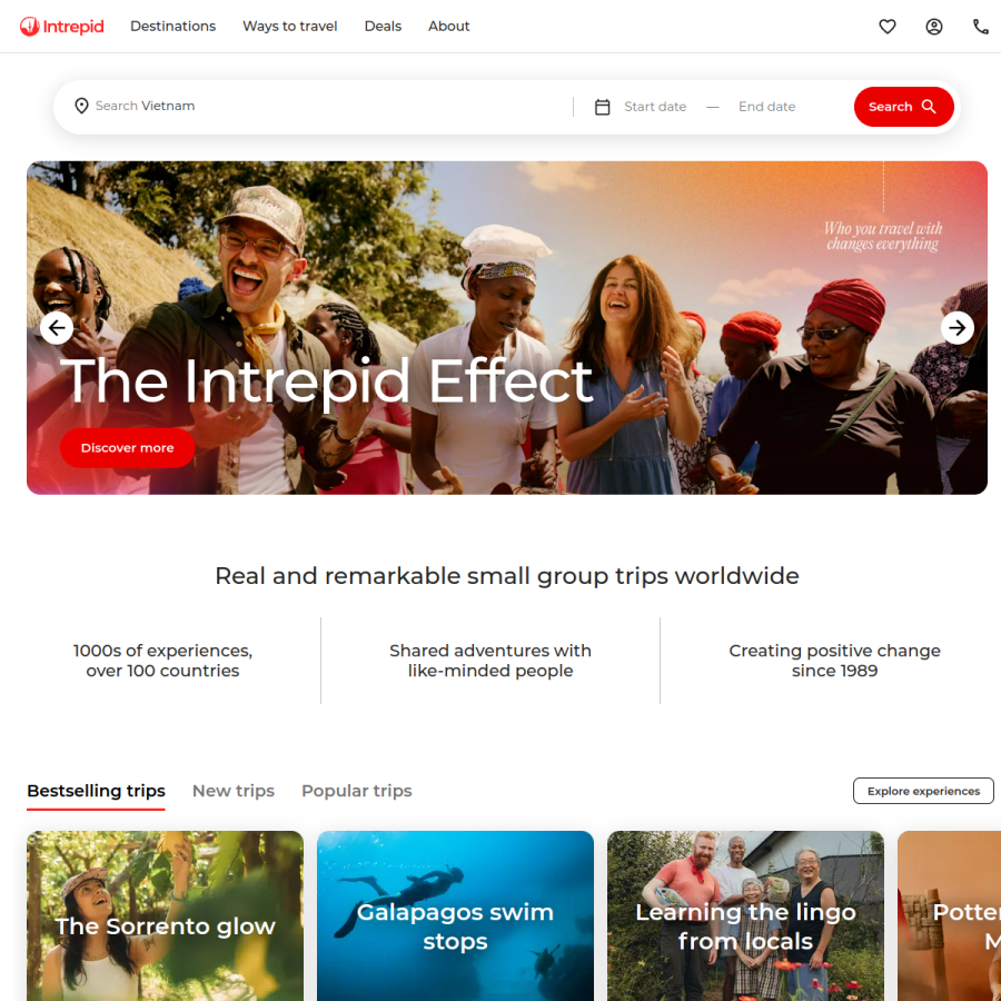 intrepidtravel.com homepage screenshot