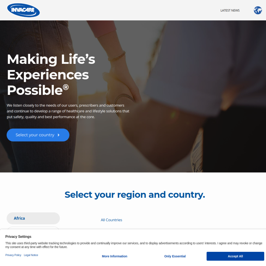 invacare.com homepage screenshot