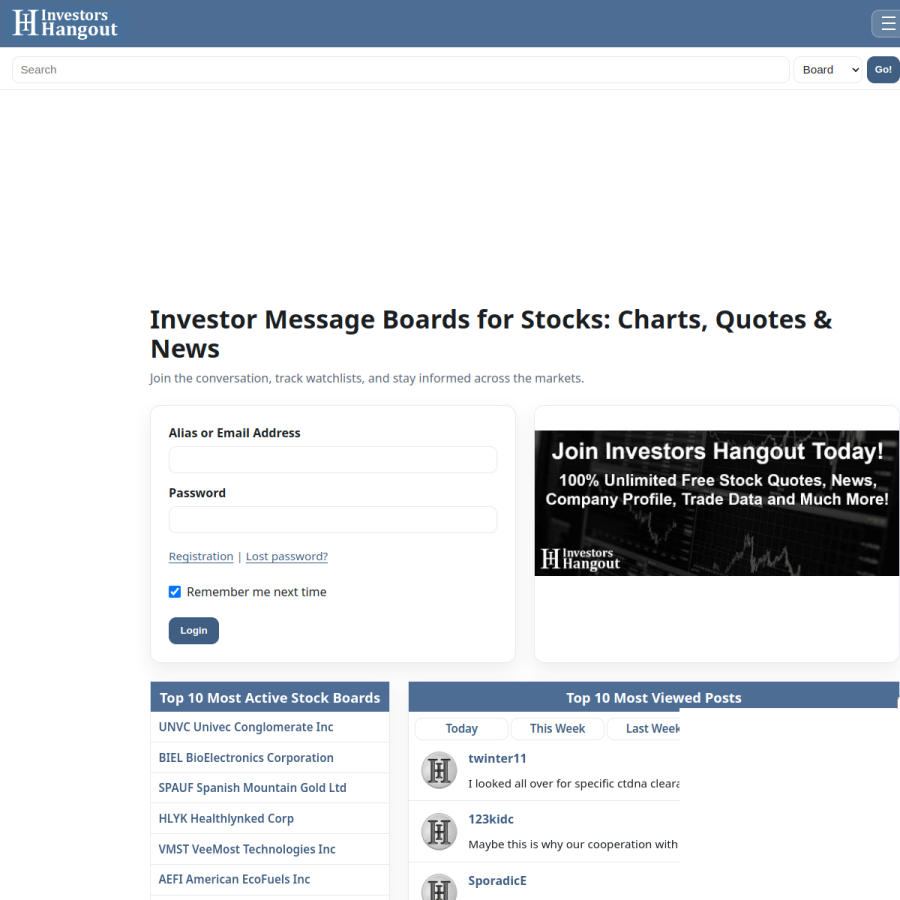 investorshangout.com homepage screenshot