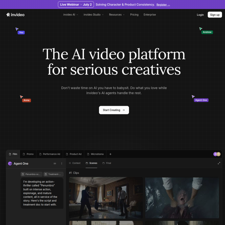 invideo.io homepage screenshot