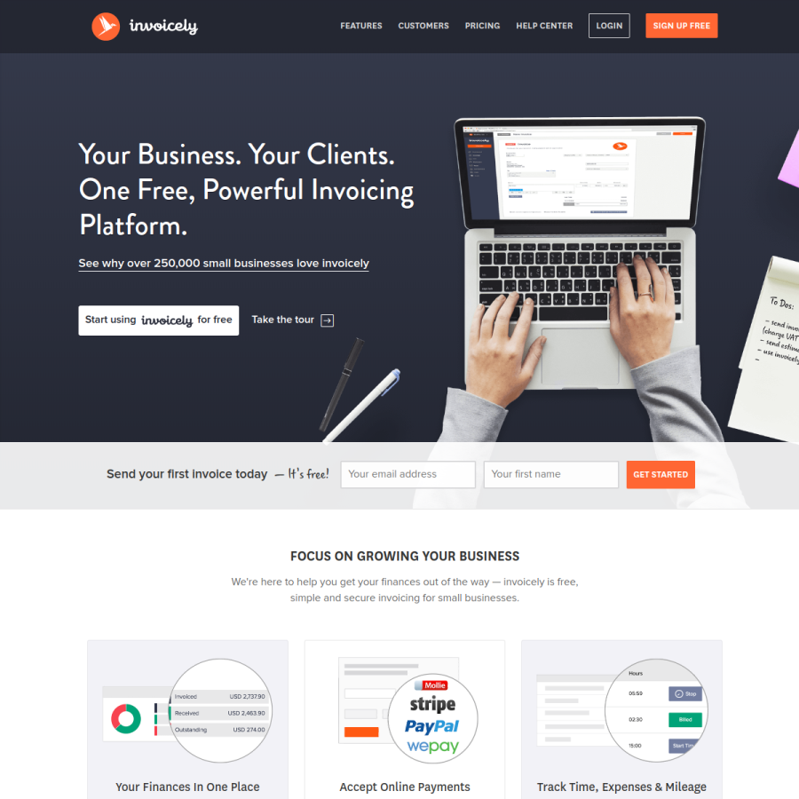 invoicely.com homepage screenshot