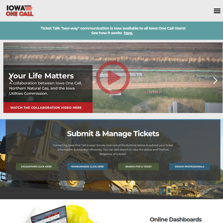 iowaonecall.com homepage screenshot