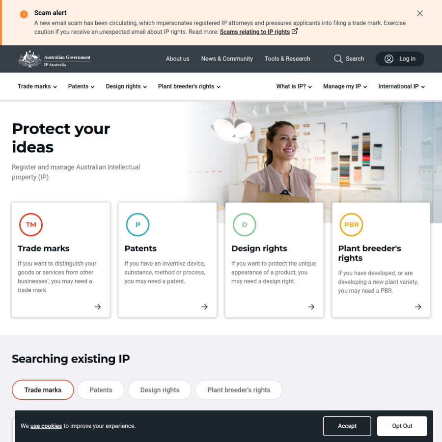 ipaustralia.gov.au homepage screenshot