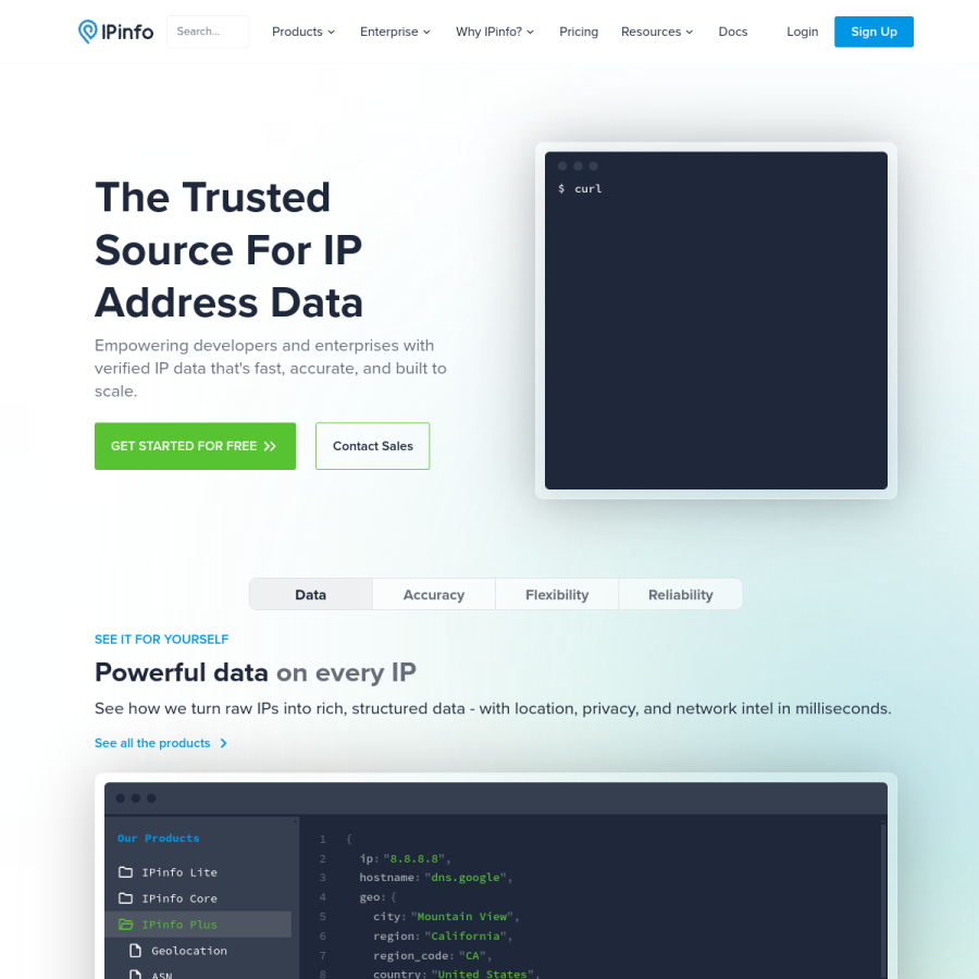 ipinfo.io homepage screenshot