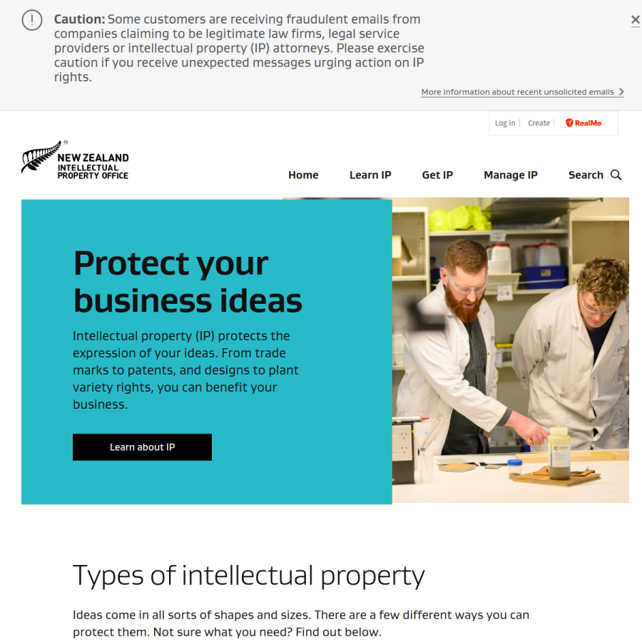 iponz.govt.nz homepage screenshot