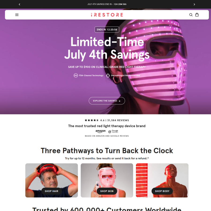 irestorelaser.com homepage screenshot