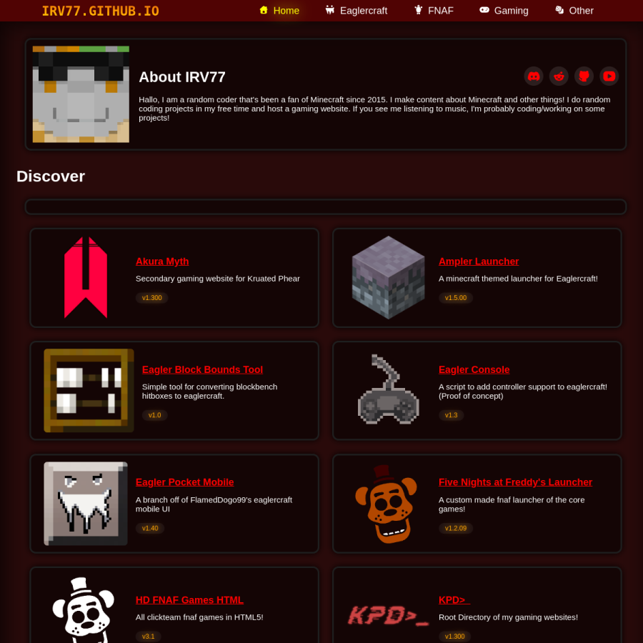 irv77.github.io homepage screenshot