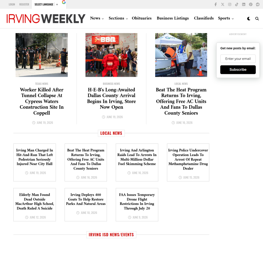irvingweekly.com homepage screenshot