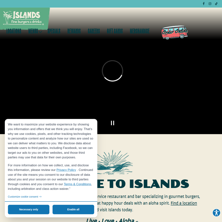 islandsrestaurants.com homepage screenshot
