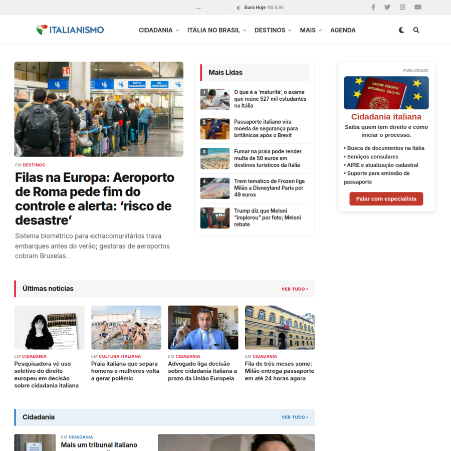italianismo.com.br homepage screenshot