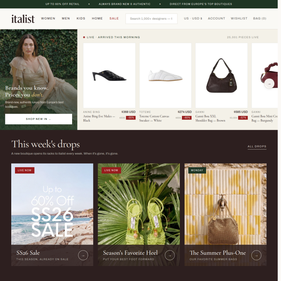 italist.com homepage screenshot