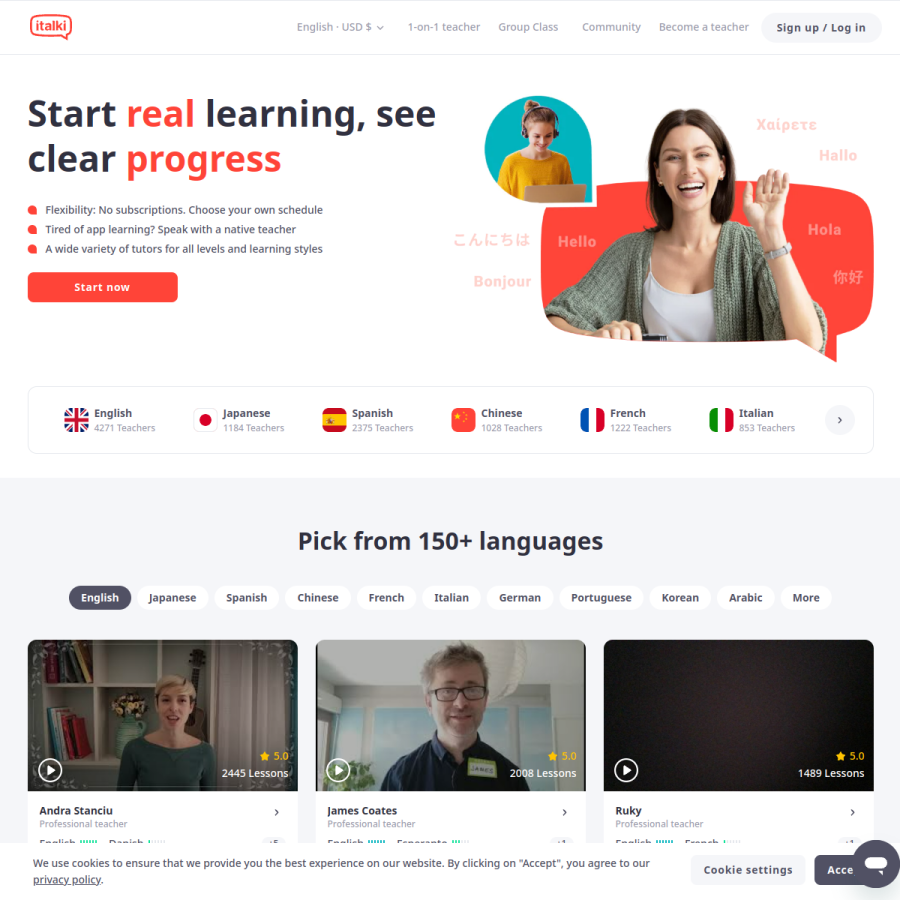 italki.com homepage screenshot