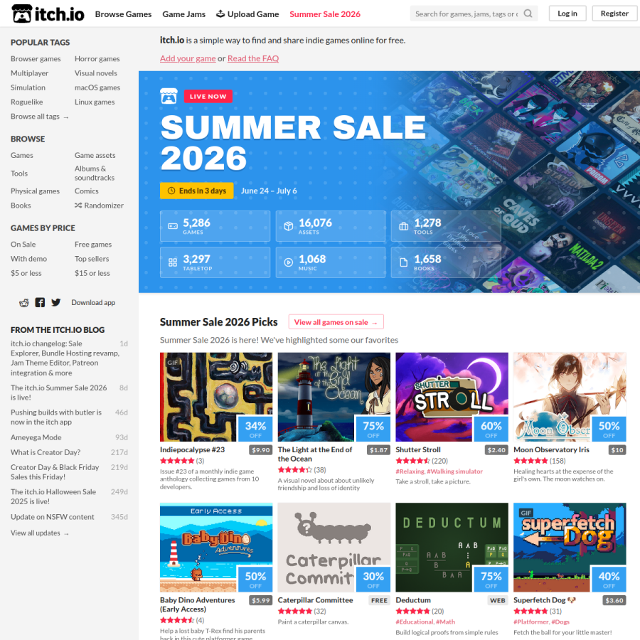 itch.io homepage screenshot