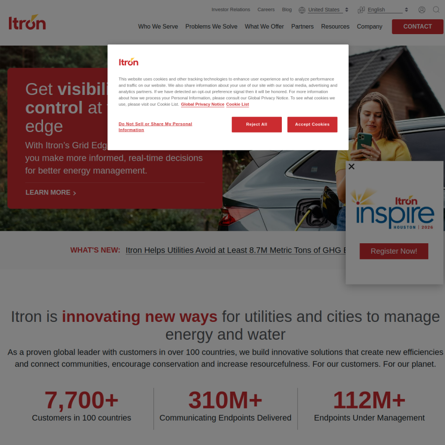 itron.com homepage screenshot