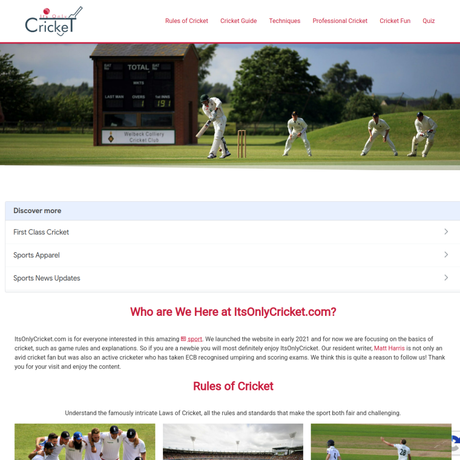 itsonlycricket.com homepage screenshot