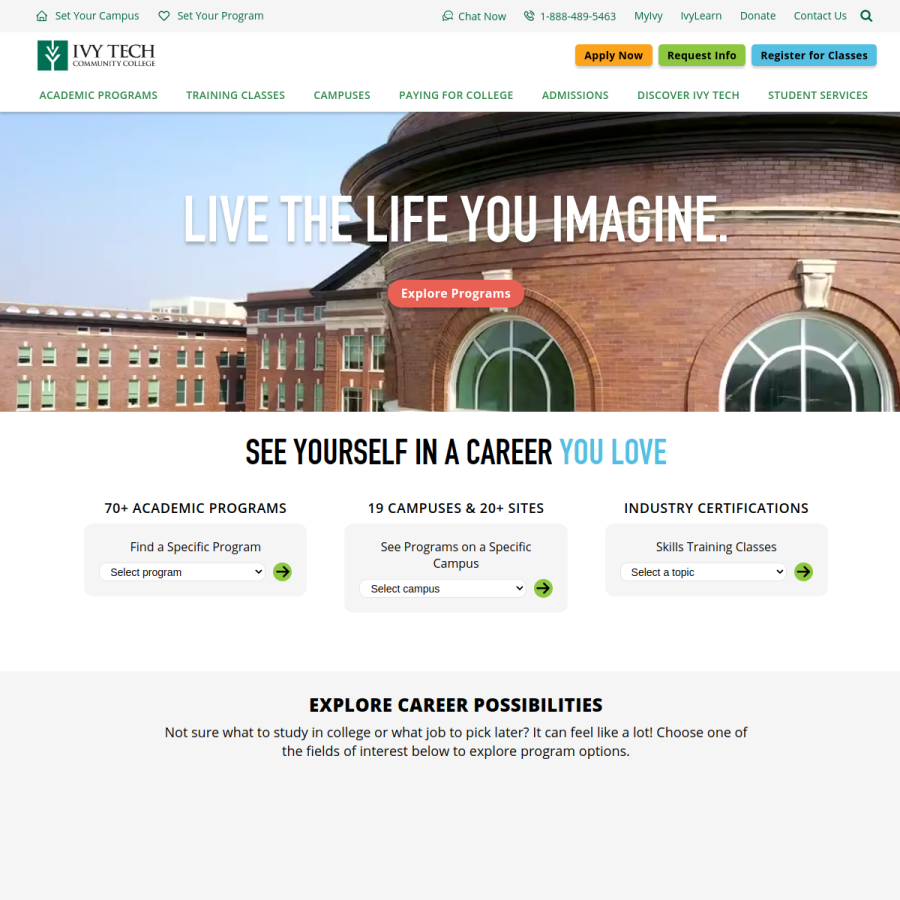 ivytech.edu homepage screenshot