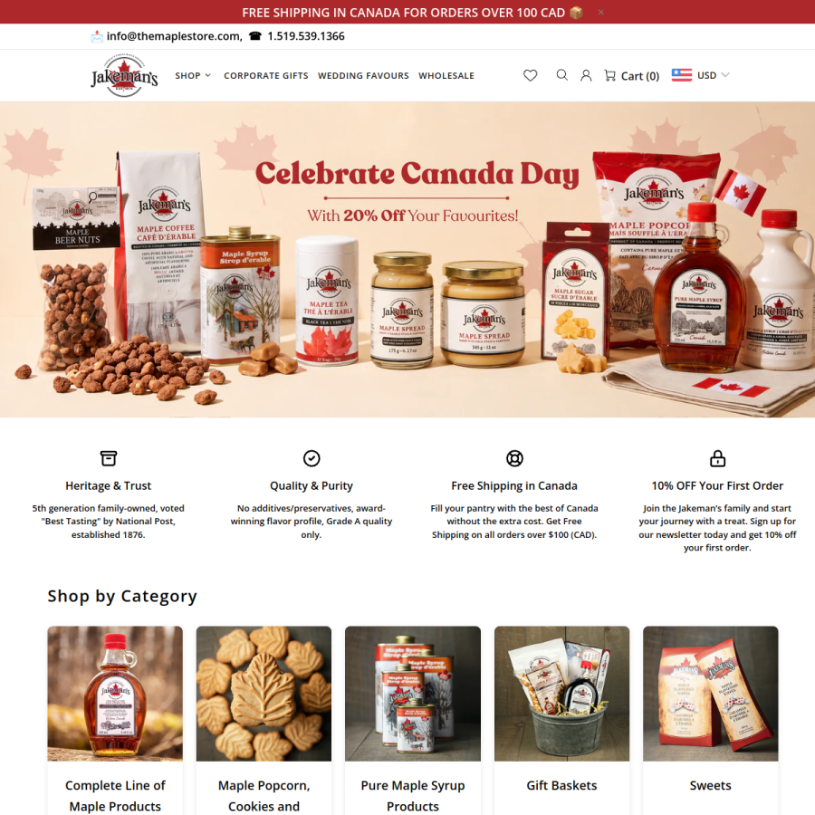 jakemansmaplesyrup.com homepage screenshot